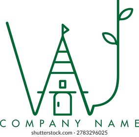 Minimalistic Abstract Initial Letter WJ Nature Outdoor Line Art Logo Design