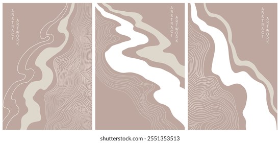 minimalistic abstract japanese landscape on light background in pastel colours	
