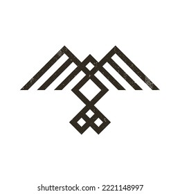 minimalistic abstract line art black grunge sign of bird of prey in ethnic style