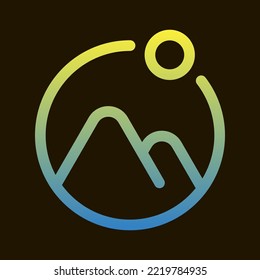minimalistic abstract line art sign of mountains and sun