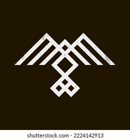 minimalistic abstract line art white grunge sign of bird of prey in ethnic style