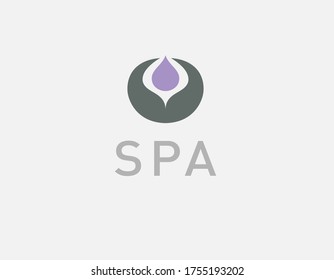 Minimalistic abstract logo sign drop of water and leaves of a plant for spa or beauty salon.