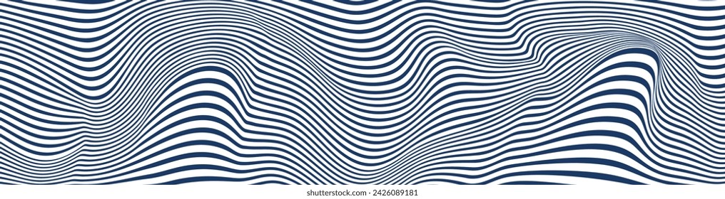 Minimalistic abstract pattern with wavy lines and stripes, curving in geometric dance. Black and white simplicity in graphic design. Flat vector illustration isolated on white background.