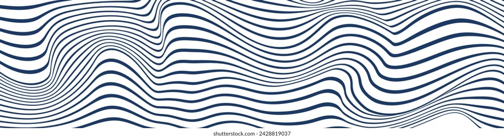 Minimalistic abstract pattern with wavy lines and stripes, curving in geometric dance. Black and white simplicity in graphic design. Flat vector illustration isolated on white background.