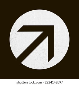 minimalistic abstract round white worn vintage sign of diagonal arrow up