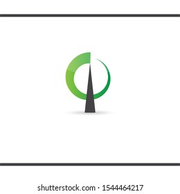 Minimalistic abstract tree icon. Green circle and trunk. Logo design template.