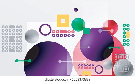 Minimalistic abstract vector design, layered geometric shapes circles, squares, and triangles with soft pastel gradients and semi-transparent effects. Perfect for contemporary use