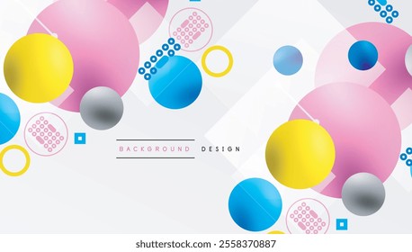 Minimalistic abstract vector design, layered geometric shapes circles, squares, and triangles with soft pastel gradients and semi-transparent effects. Perfect for contemporary use