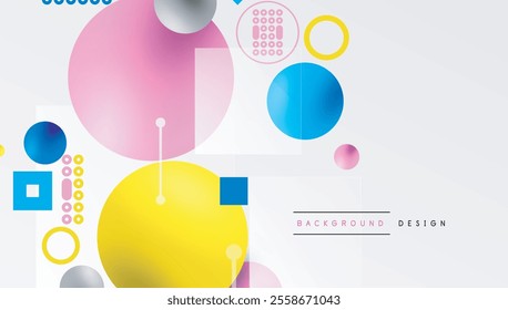 Minimalistic abstract vector design, layered geometric shapes circles, squares, and triangles with soft pastel gradients and semi-transparent effects. Perfect for contemporary use