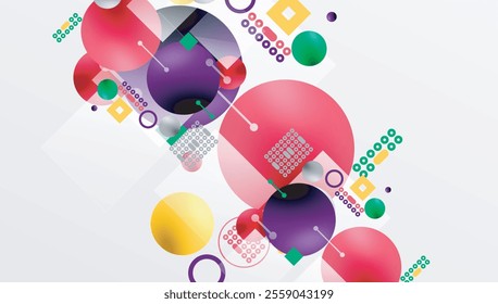 Minimalistic abstract vector design, layered geometric shapes circles, squares, and triangles with soft pastel gradients and semi-transparent effects. Perfect for contemporary use