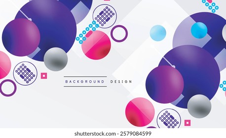 Minimalistic abstract vector design, layered geometric shapes circles, squares, and triangles with soft pastel gradients and semi-transparent effects. Perfect for contemporary use