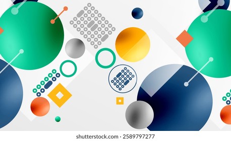 Minimalistic abstract vector design, layered geometric shapes circles, squares, and triangles with soft pastel gradients and semi-transparent effects. Perfect for contemporary use