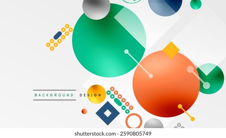Minimalistic abstract vector design, layered geometric shapes circles, squares, and triangles with soft pastel gradients and semi-transparent effects. Perfect for contemporary use