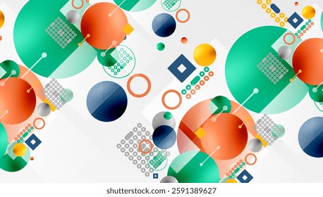 Minimalistic abstract vector design, layered geometric shapes circles, squares, and triangles with soft pastel gradients and semi-transparent effects. Perfect for contemporary use