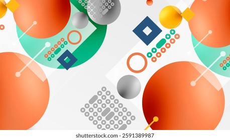 Minimalistic abstract vector design, layered geometric shapes circles, squares, and triangles with soft pastel gradients and semi-transparent effects. Perfect for contemporary use