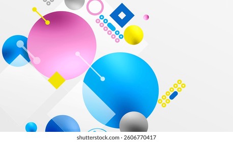 Minimalistic abstract vector design, layered geometric shapes circles, squares, and triangles with soft pastel gradients and semi-transparent effects. Perfect for contemporary use