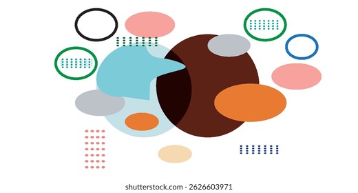 Minimalistic abstract vector design, layered geometric shapes circles, squares, and triangles with soft pastel gradients and semi-transparent effects. Perfect for contemporary use