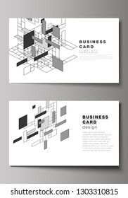 The minimalistic abstract vector editable layout of two creative business cards design templates. Abstract polygonal background, colorful mosaic pattern, retro bauhaus de stijl design.