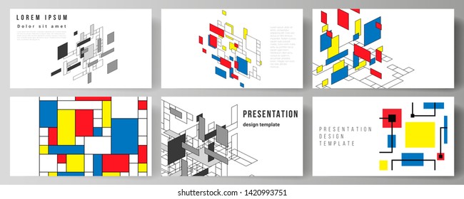 The minimalistic abstract vector editable layout of the presentation slides design business templates. Abstract polygonal background, colorful mosaic pattern, retro bauhaus de stijl design.