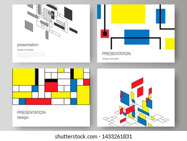 The minimalistic abstract vector editable layout of the presentation slides design business templates. Abstract polygonal background, colorful mosaic pattern, retro bauhaus de stijl design.