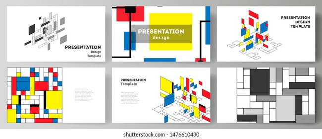 The minimalistic abstract vector editable layout of the presentation slides design business templates. Abstract polygonal background, colorful mosaic pattern, retro bauhaus design.