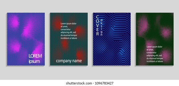 Minimalistic abstract vector halftone covers design. Future geometric template. Vector templates for placards, banners, flyers, presentations and reports