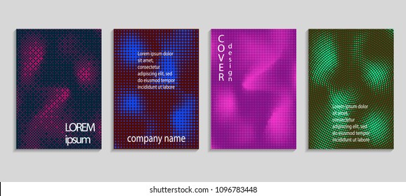 Minimalistic abstract vector halftone covers design. Future geometric template. Vector templates for placards, banners, flyers, presentations and reports