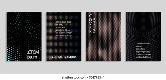 Minimalistic abstract vector halftone covers design. Future geometric template. Vector templates for placards, banners, flyers, presentations and reports