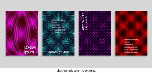 Minimalistic abstract vector halftone covers design. Future geometric template. Vector templates for placards, banners, flyers, presentations and reports.