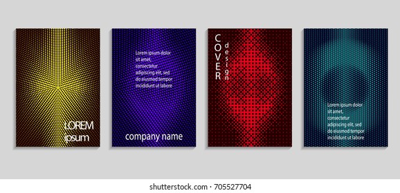 Minimalistic abstract vector halftone covers design. Future geometric template. Vector templates for placards, banners, flyers, presentations and reports.