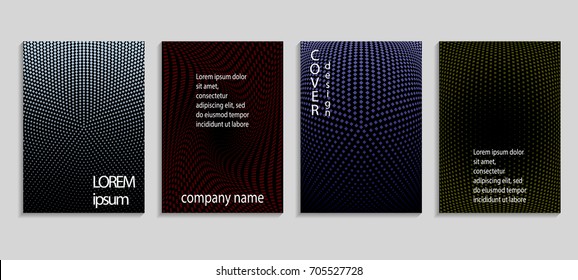 Minimalistic abstract vector halftone covers design. Future geometric template. Vector templates for placards, banners, flyers, presentations and reports.