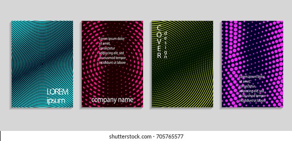 Minimalistic abstract vector halftone covers design. Future geometric template. Vector templates for placards, banners, flyers, presentations and reports.