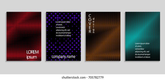 Minimalistic abstract vector halftone covers design. Future geometric template. Vector templates for placards, banners, flyers, presentations and reports.