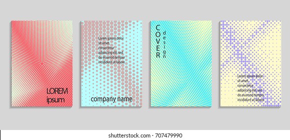 Minimalistic abstract vector halftone covers design. Future geometric template. Vector templates for placards, banners, flyers, presentations and reports