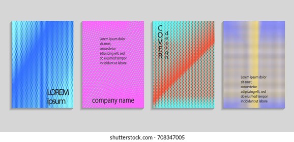 Minimalistic abstract vector halftone covers design. Future geometric template. Vector templates for placards, banners, flyers, presentations and reports