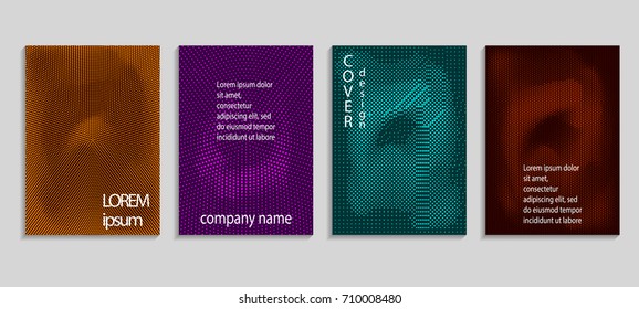Minimalistic abstract vector halftone covers design. Future geometric background. Vector templates for placards, banners, flyers, presentations and reports