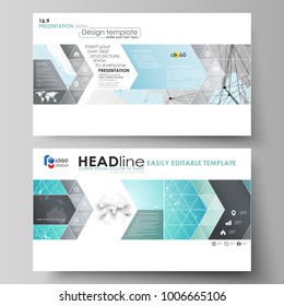 The minimalistic abstract vector illustration of the editable layout of high definition presentation slides design business templates. Futuristic high tech background, dig data technology concept.