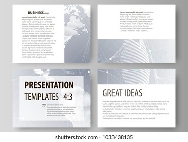 The minimalistic abstract vector illustration of the editable layout of the presentation slides design business templates. Technology concept. Molecule structure, connecting background.
