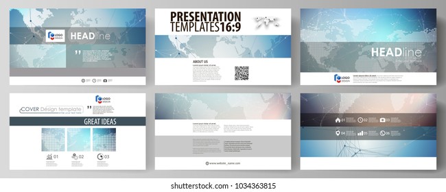 The minimalistic abstract vector illustration of editable layout of high definition presentation slides design business templates. Polygonal geometric linear texture. Global network, dig data concept.