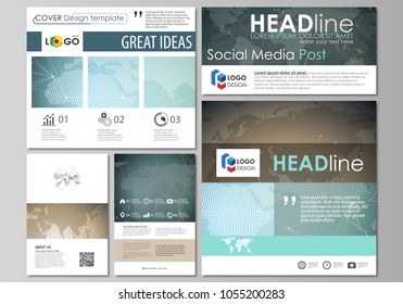 The minimalistic abstract vector illustration of the editable layout of modern social media post design templates in popular formats. Chemistry pattern with molecule structure. Medical DNA research.