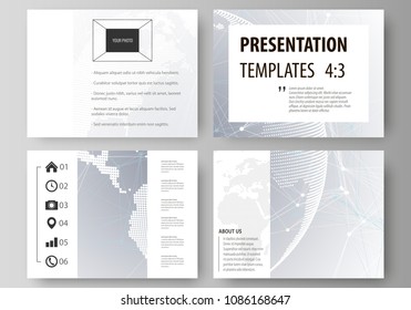 The minimalistic abstract vector illustration of the editable layout of the presentation slides design business templates. Technology concept. Molecule structure, connecting background.