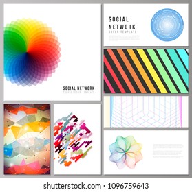 The minimalistic abstract vector illustration of the editable layouts of modern social network mockups in popular formats. Abstract colorful geometric backgrounds in minimalistic design to choose from