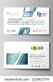 The minimalistic abstract vector illustration of the editable layout of two creative business cards design templates. Chemistry pattern, connecting lines and dots. Medical concept.