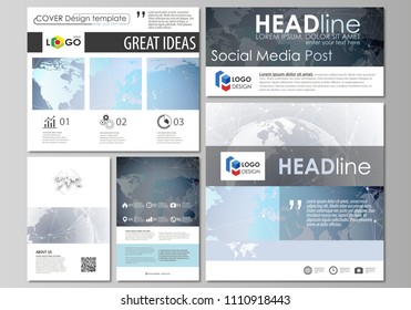 The minimalistic abstract vector illustration of the editable layout of modern social media post design templates in popular formats. Technology concept. Molecule structure, connecting background.