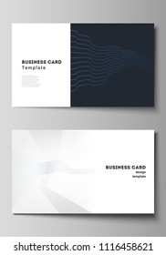The minimalistic abstract vector illustration of the editable layout of two creative business cards design templates. with simple geometric background made from dots.