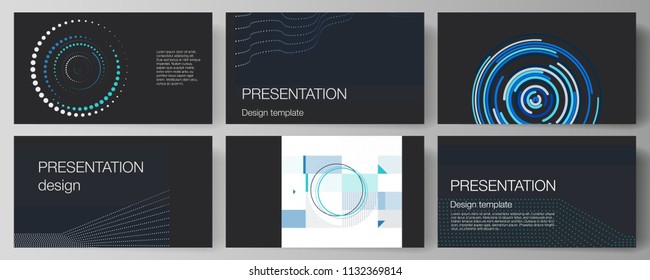 The minimalistic abstract vector illustration of the editable layout of the presentation slides design business templates with simple geometric background made from dots and circles.