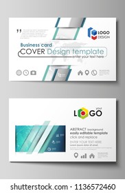 The minimalistic abstract vector illustration of the editable layout of two creative business cards design templates. Chemistry pattern. Molecule structure. Medical, science background.