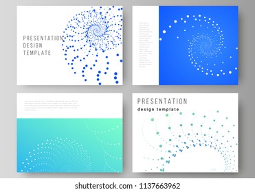 The minimalistic abstract vector illustration of the editable layout of the presentation slides design business templates. Geometric technology background. Abstract monochrome vortex trail.