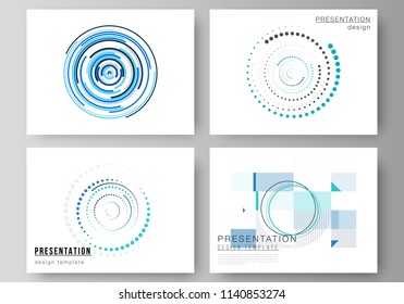 The minimalistic abstract vector illustration of the editable layout of the presentation slides design business templates with simple geometric background made from dots and circles.