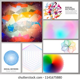 The minimalistic abstract vector illustration of the editable layouts of modern social network mockups in popular formats. Abstract colorful geometric backgrounds in minimalistic design to choose from